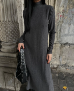 Boğazlı Kalın Bürümcük Uzun Elbise Siyah (Beden: L) - Görsel 3