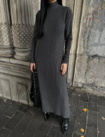 Boğazlı Kalın Bürümcük Uzun Elbise Siyah (Beden: L) - Görsel 2