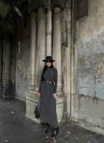 Boğazlı Kalın Bürümcük Uzun Elbise Siyah (Beden: L) - Görsel 4