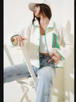 Yeşil Fermuar Cepli Kuzu Mont Beyaz T1085 (Beden: M) - Görsel 3