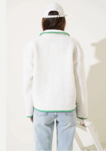 Yeşil Fermuar Cepli Kuzu Mont Beyaz T1085 (Beden: M) - Görsel 2