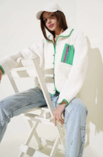 Yeşil Fermuar Cepli Kuzu Mont Beyaz T1085 (Beden: M) - Görsel 4