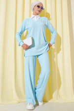 Gömlek Yaka Fitilli Salaş İkili Takım Buz Mavisi T4300 (Beden: M)