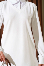 Gömlek Yaka Fitilli Salaş İkili Takım Beyaz T4300 (Beden: S) - Görsel 2