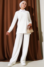 Gömlek Yaka Fitilli Salaş İkili Takım Beyaz T4300 (Beden: M)