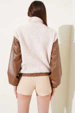 Deri Garnili Cepli Peluş Mont Taba T1253 (Beden: Xl) - Görsel 2