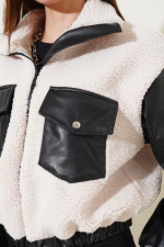 Deri Garnili Cepli Peluş Mont Siyah T1253 (Beden: M) - Görsel 2