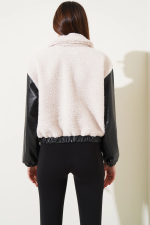 Deri Garnili Cepli Peluş Mont Siyah T1253 (Beden: M) - Görsel 4