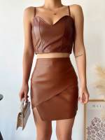 Kapaklı Asimetrik Model Deri Etek Kahve S240106 (Beden: L) - Görsel 2