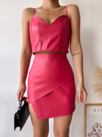 Kapaklı Asimetrik Model Deri Etek Pembe S240106 (Beden: S) - Görsel 2