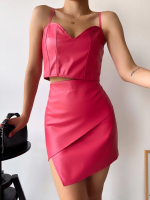 Kapaklı Asimetrik Model Deri Etek Pembe S240106 (Beden: L) - Görsel 3