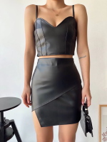 Kapaklı Asimetrik Model Deri Etek Siyah S240106 (Beden: S)