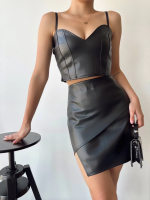 Kapaklı Asimetrik Model Deri Etek Siyah S240106 (Beden: L) - Görsel 3