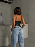 İp Askılı Yandan Fermuarlı Rastale Deri Crop Siyah S24113 (Beden: M) - Görsel 5