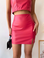 Tek Yırtmaçlı Arkadan Fermuarlı Deri Etek Fuşya S24475 (Beden: M) - Görsel 3