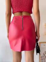 Tek Yırtmaçlı Arkadan Fermuarlı Deri Etek Fuşya S24475 (Beden: M) - Görsel 2