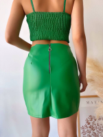 Tek Yırtmaçlı Arkadan Fermuarlı Deri Etek Yeşil S24475 (Beden: S) - Görsel 5