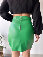 Dantelli Fermuarlı Deri Etek Yeşil W24598 (Beden: L) - Görsel 2