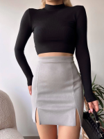 Çift Yurtmaçlı Süet Etek Gri S241002 (Beden: M) - Görsel 2