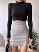 Çift Yurtmaçlı Süet Etek Gri S241002 (Beden: M) - Görsel 5