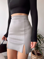 Çift Yurtmaçlı Süet Etek Gri S241002 (Beden: M) - Görsel 3