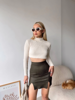 Çift Yurtmaçlı Süet Etek Haki S241002 (Beden: M) - Görsel 2