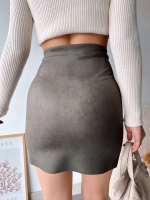 Çift Yurtmaçlı Süet Etek Haki S241002 (Beden: M) - Görsel 3