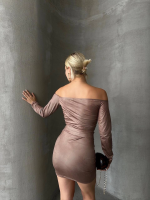 Büzgülü Etek Bluz Takım Kahve S24709 (Beden: M) - Görsel 2