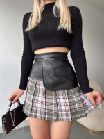 Deri Garnili Cepli Ekose Etek Siyah S24604 (Beden: M)