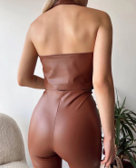 İki Düğmeli Deri Yelek Kahve S243001 (Beden: M) - Görsel 3