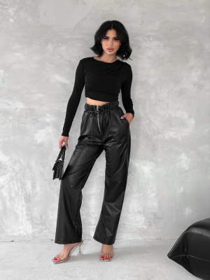 Kendinden İnce Kemerli Deri Pantolon Siyah T1178 (Beden: Xl)