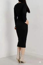 Fermuar Detaylı Fitilli Şardonlu Elbise Siyah A3178 (Beden: Standart) - Görsel 3