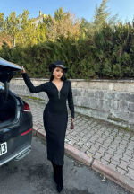 Fermuar Detaylı Fitilli Şardonlu Elbise Siyah A3178 (Beden: Standart) - Görsel 6