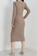 Fermuar Detaylı Fitilli Şardonlu Elbise Bej A3178 (Beden: Standart) - Görsel 7