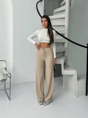 Fitilli Şardonlu Pantolon Bej A4058 (Beden: S)