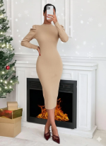 Prenses Kol Kaşkorse Elbise Bej A3691 (Beden: M)