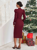 Prenses Kol Kaşkorse Elbise Bordo A3691 (Beden: S) - Görsel 4