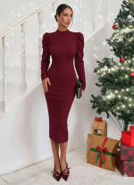 Prenses Kol Kaşkorse Elbise Bordo A3691 (Beden: M) - Görsel 3