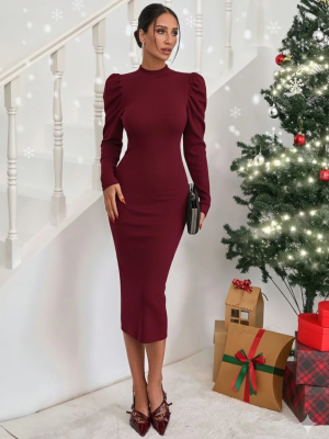 Prenses Kol Kaşkorse Elbise Bordo A3691 (Beden: M)