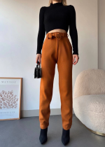 Kendinden Kemerli Triko Pantolon Camel (Beden: Standart)