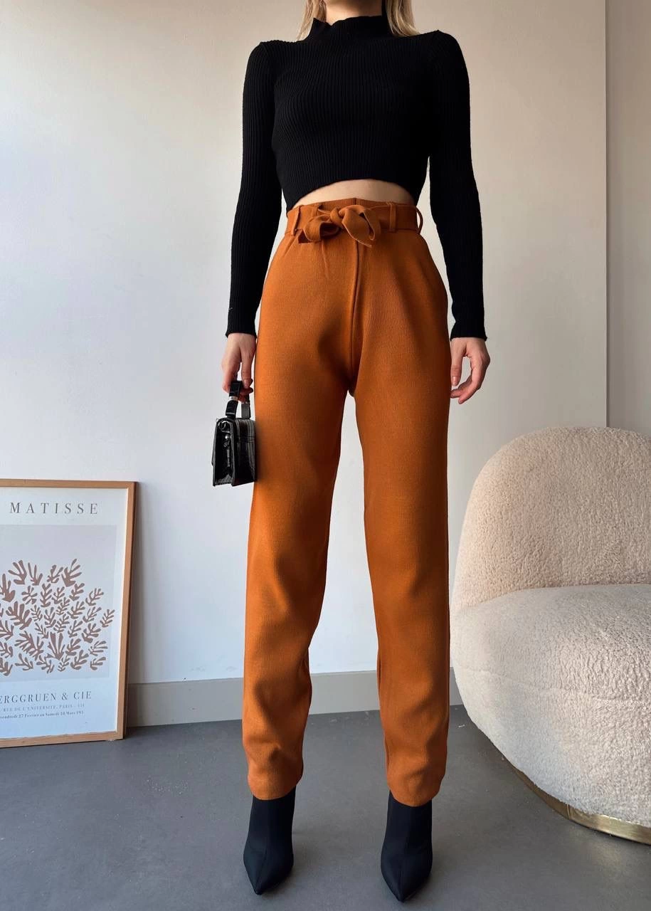 1234698_kendinden-kemerli-triko-pantolon-camel-50962246-sw915sh1280.png Kendinden Kemerli Triko Pantolon Camel (Beden: Standart) - Görsel 1