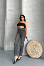 Mom Fit Enzim Taş Yıkama Jeans Pantolon Füme D2006 (Beden: 34)