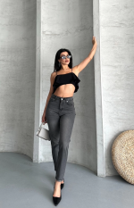 Mom Fit Enzim Taş Yıkama Jeans Pantolon Füme D2006 (Beden: 34) - Görsel 5