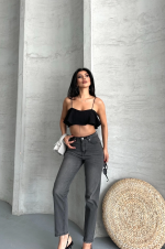 Mom Fit Enzim Taş Yıkama Jeans Pantolon Füme D2006 (Beden: 36) - Görsel 2