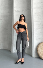 Mom Fit Enzim Taş Yıkama Jeans Pantolon Füme D2006 (Beden: 36) - Görsel 6