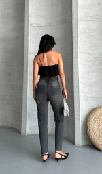 Mom Fit Enzim Taş Yıkama Jeans Pantolon Füme D2006 (Beden: 36) - Görsel 4