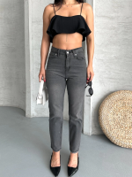 Mom Fit Enzim Taş Yıkama Jeans Pantolon Füme D2006 (Beden: 38) - Görsel 8