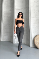 Mom Fit Enzim Taş Yıkama Jeans Pantolon Füme D2006 (Beden: 38) - Görsel 7