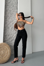 Mom Fit Enzim Taş Yıkama Jeans Pantolon Siyah D2006 (Beden: 36) - Görsel 4