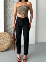 Mom Fit Enzim Taş Yıkama Jeans Pantolon Siyah D2006 (Beden: 36) - Görsel 6